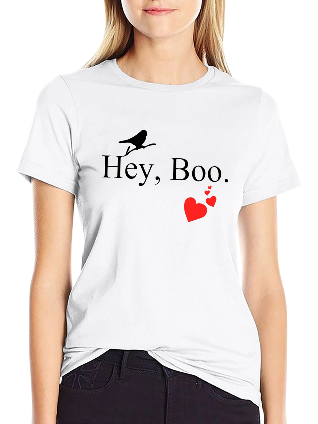 Hey Boo Graphic Tee - Black Crewneck T-Shirt