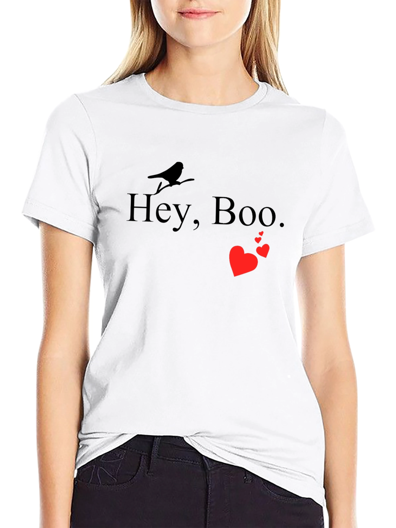 Hey Boo Graphic Tee - Black Crewneck T-Shirt