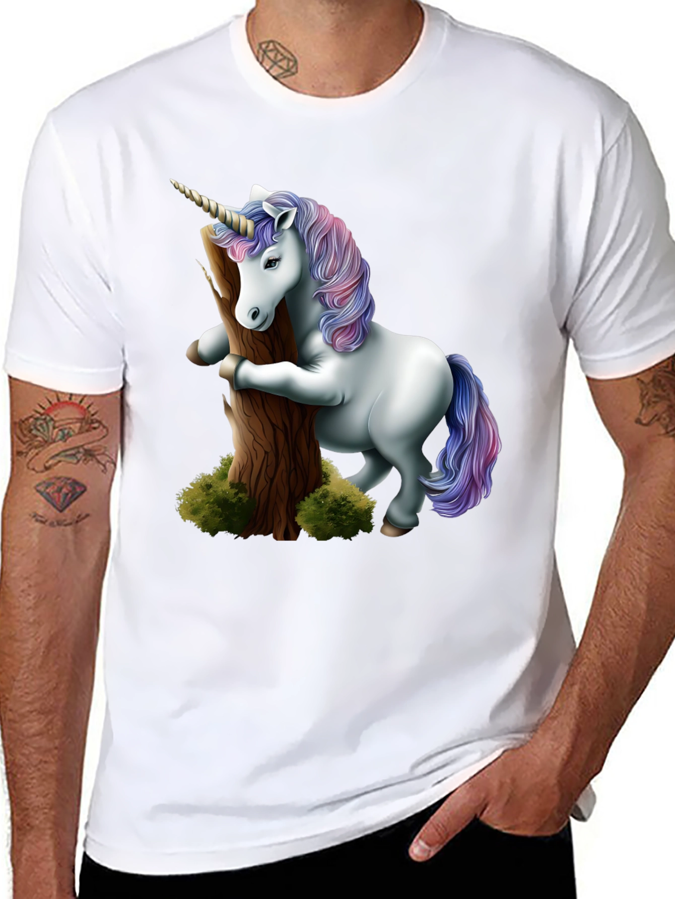 Unicorn Hugging Tree Black T-Shirt