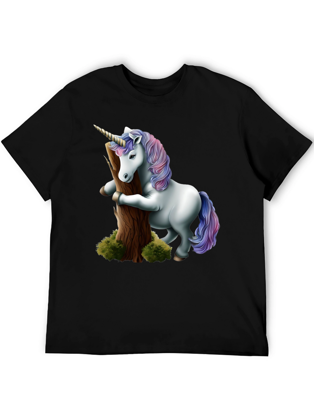 Unicorn Hugging Tree Black T-Shirt
