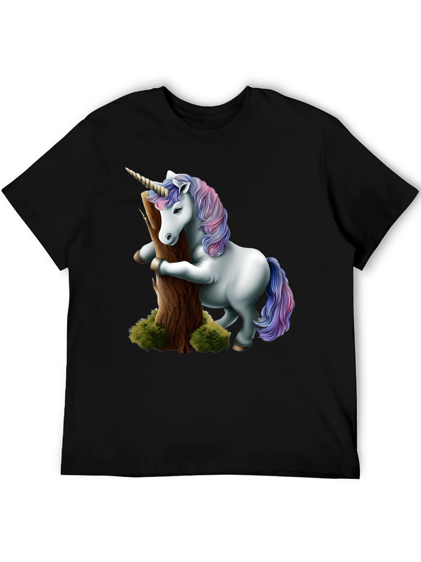 Unicorn Hugging Tree Black T-Shirt