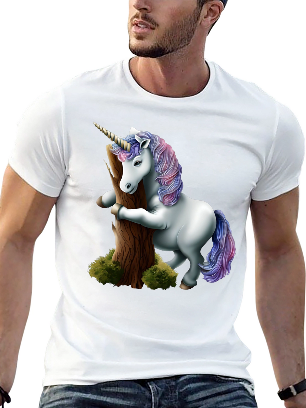 Unicorn Hugging Tree Black T-Shirt