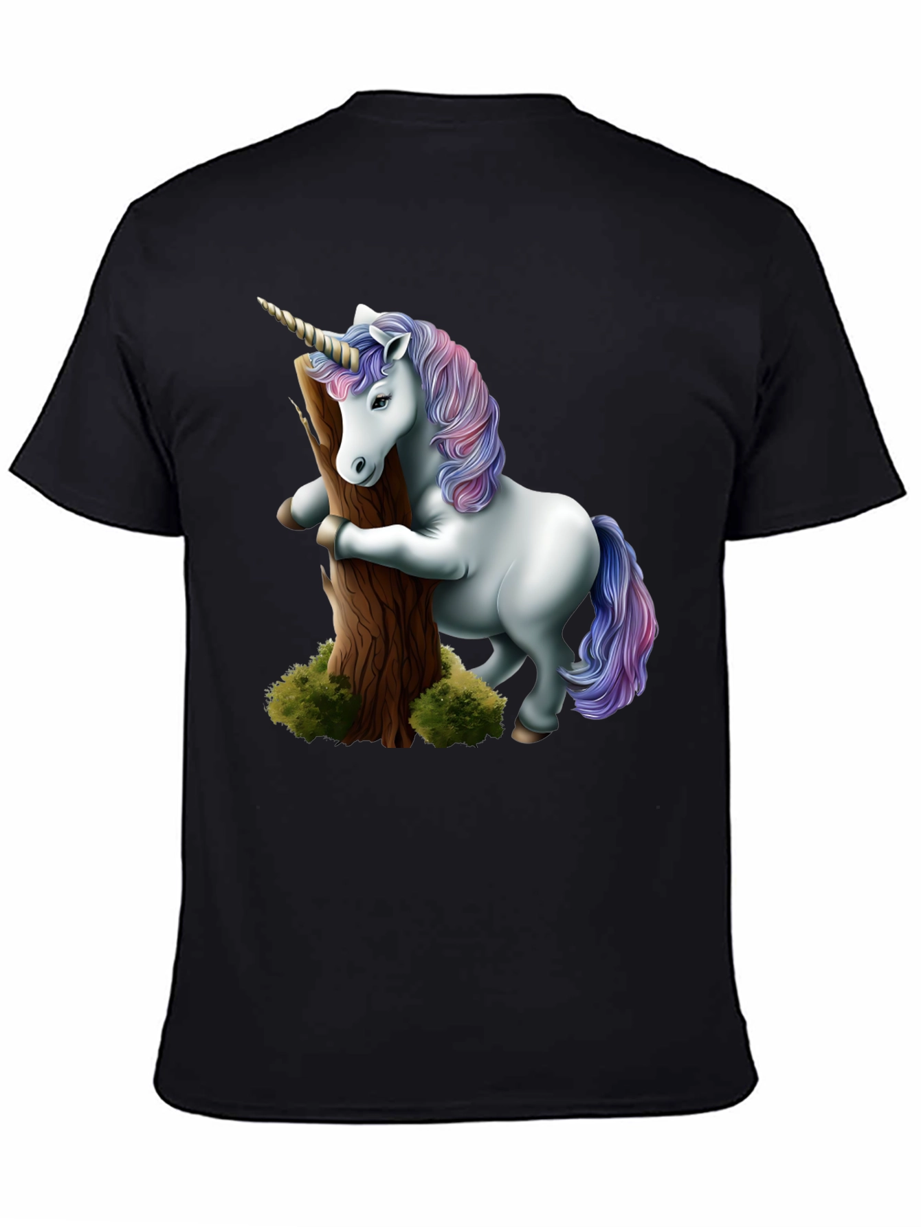 Unicorn Hugging Tree Black T-Shirt