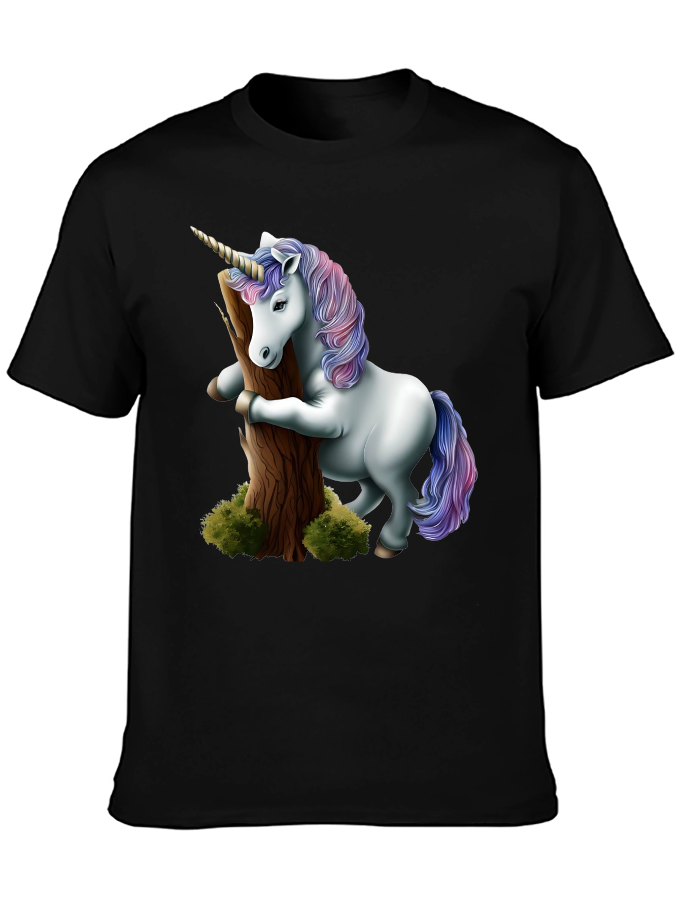 Unicorn Hugging Tree Black T-Shirt