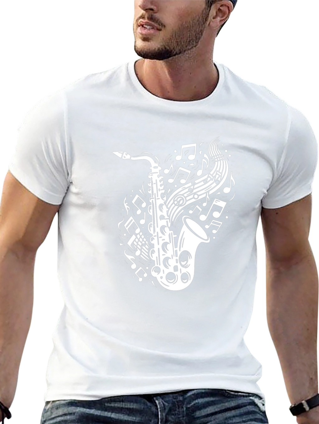 Saxophone Music Notes Graphic T-Shirt