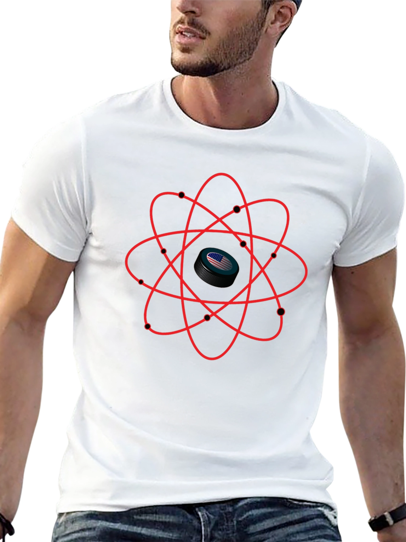 USA Hockey Puck Atom T-Shirt - Patriotic Science Tee
