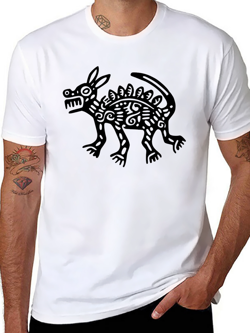 Aztec Rabbit Art Black T-Shirt