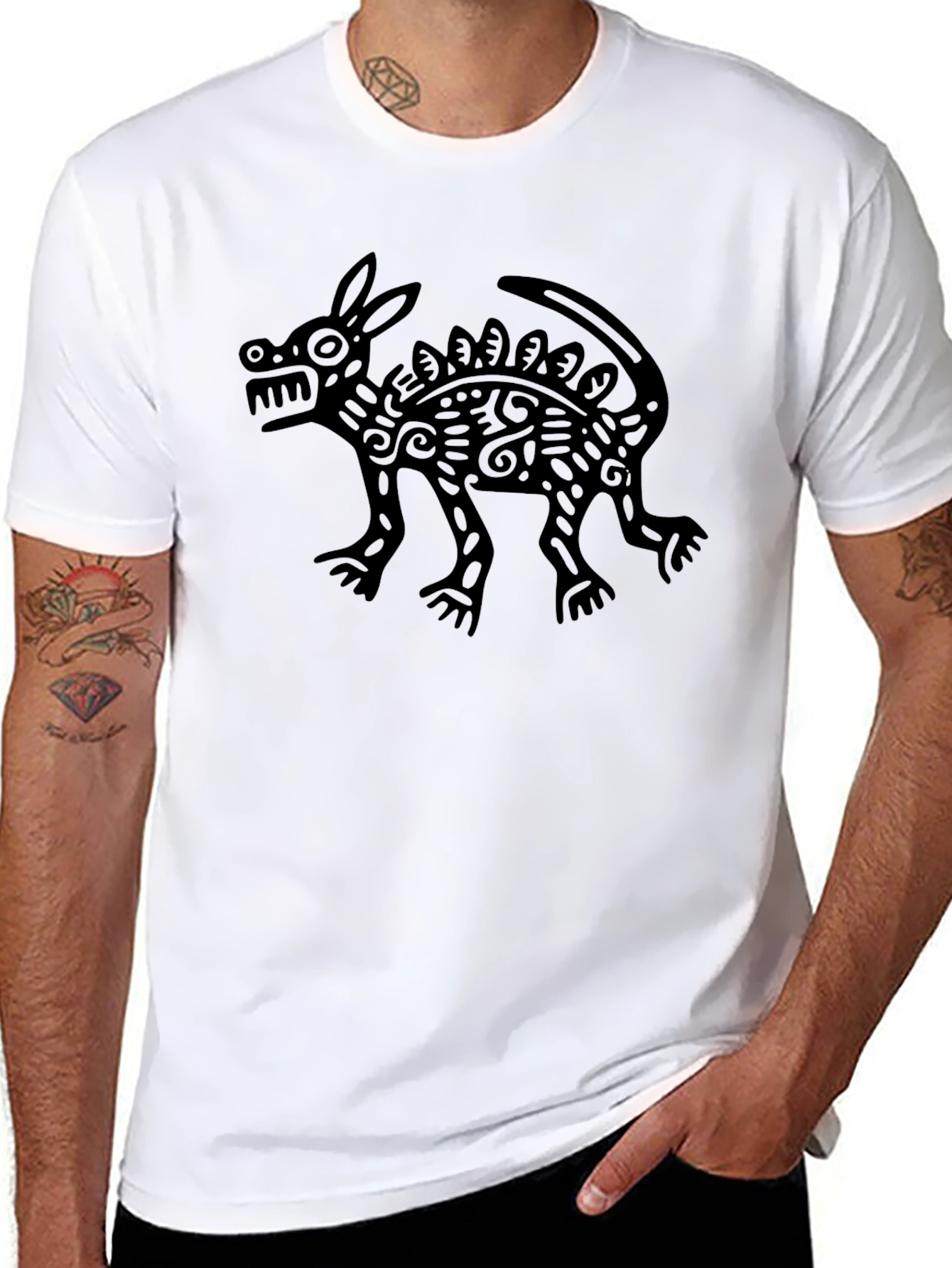 Aztec Rabbit Art Black T-Shirt