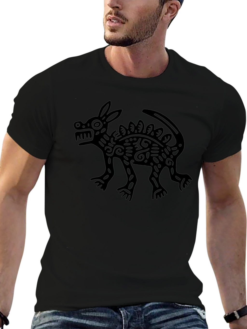Aztec Rabbit Art Black T-Shirt