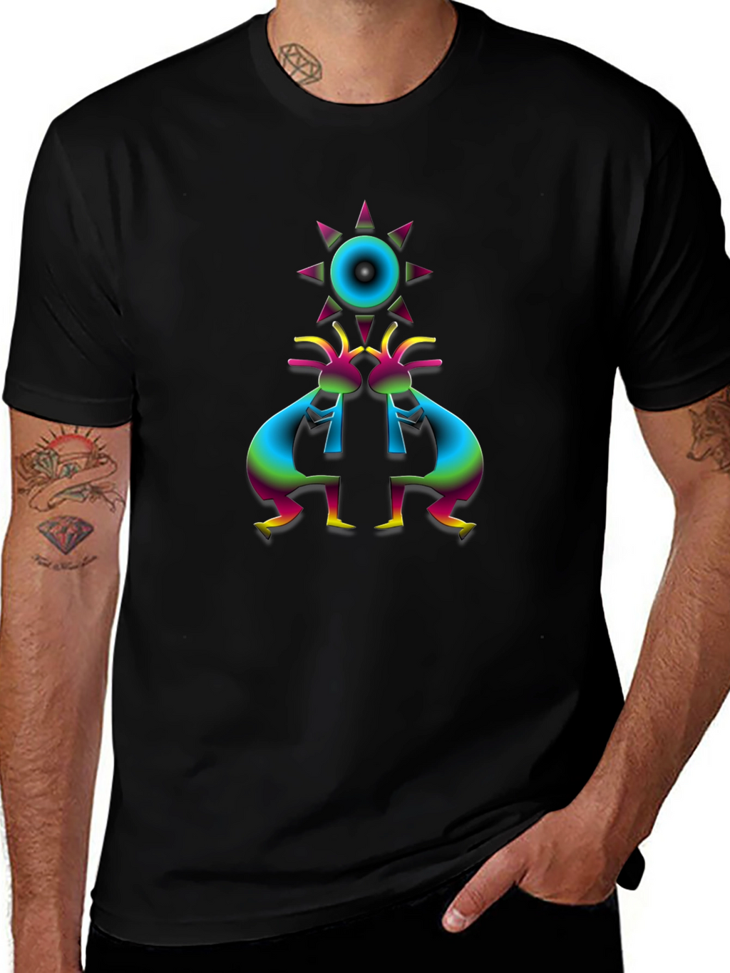 Kokopelli Sun Graphic Black T-Shirt