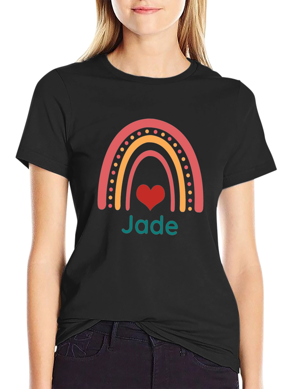 Rainbow Jade Heart Black T-Shirt