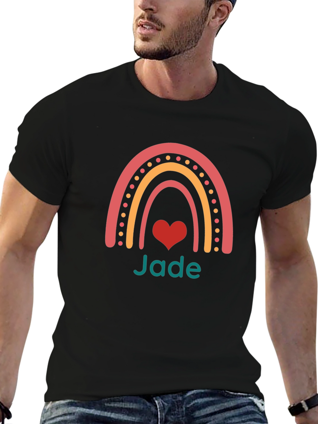 Rainbow Jade Heart Black T-Shirt