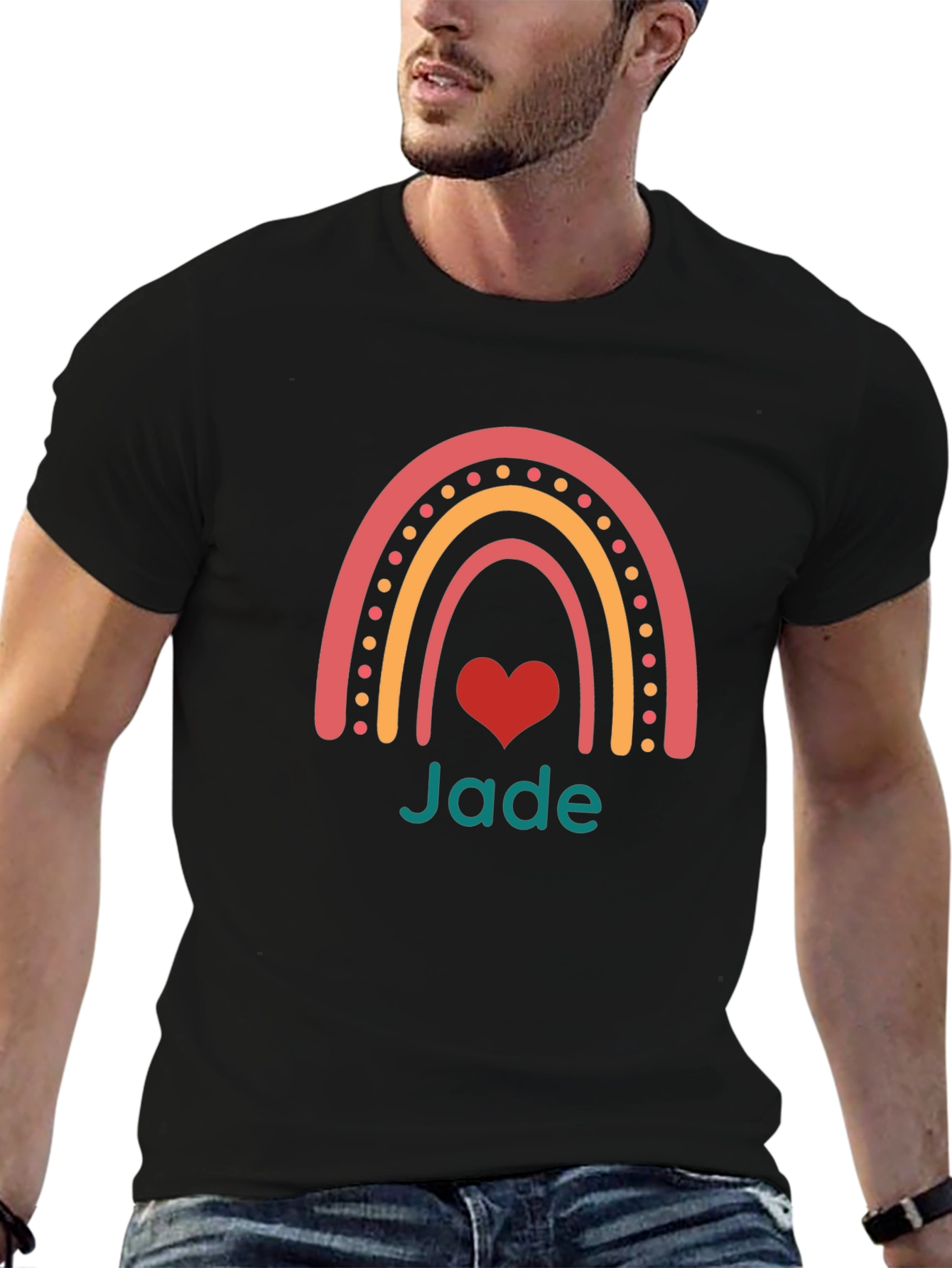 Rainbow Jade Heart Black T-Shirt