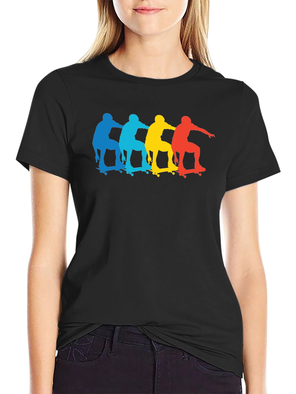 Skateboarder Silhouette Graphic Black T-Shirt