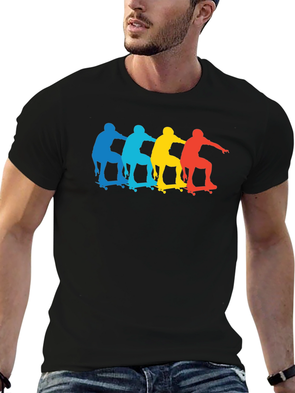 Skateboarder Silhouette Graphic Black T-Shirt