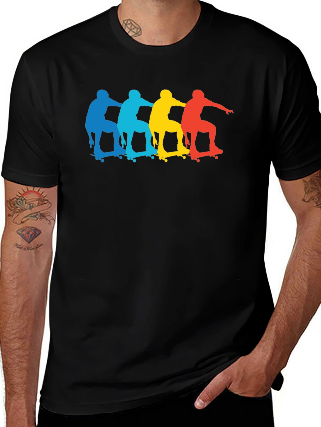 Skateboarder Silhouette Graphic Black T-Shirt