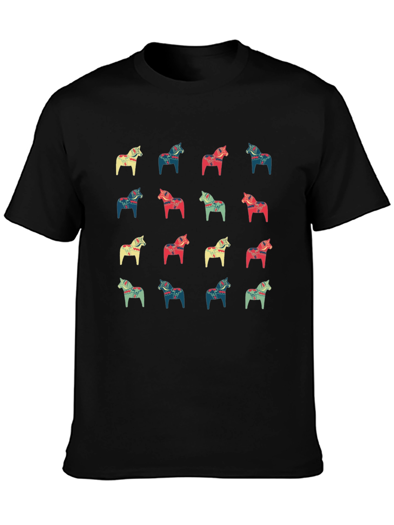 Dala Horse Pattern Black T-Shirt