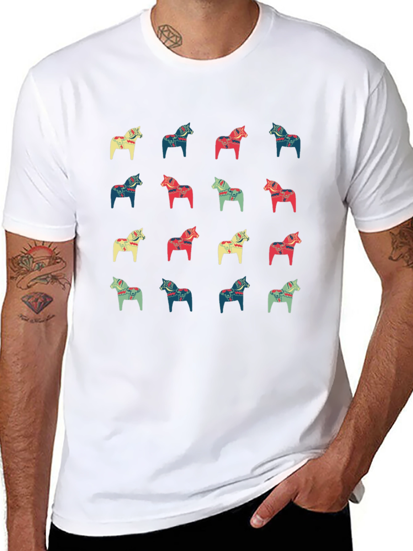 Dala Horse Pattern Black T-Shirt