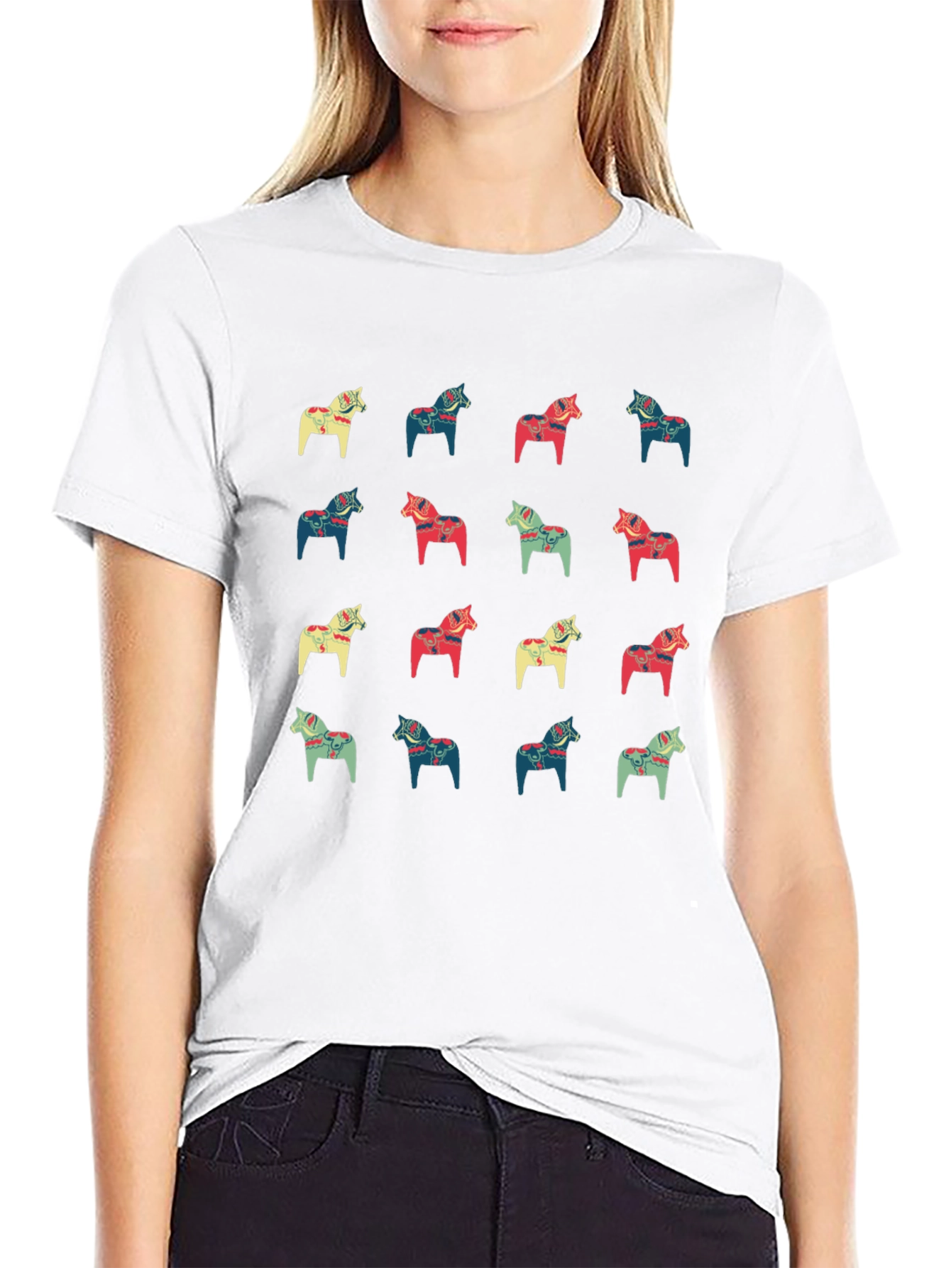 Dala Horse Pattern Black T-Shirt
