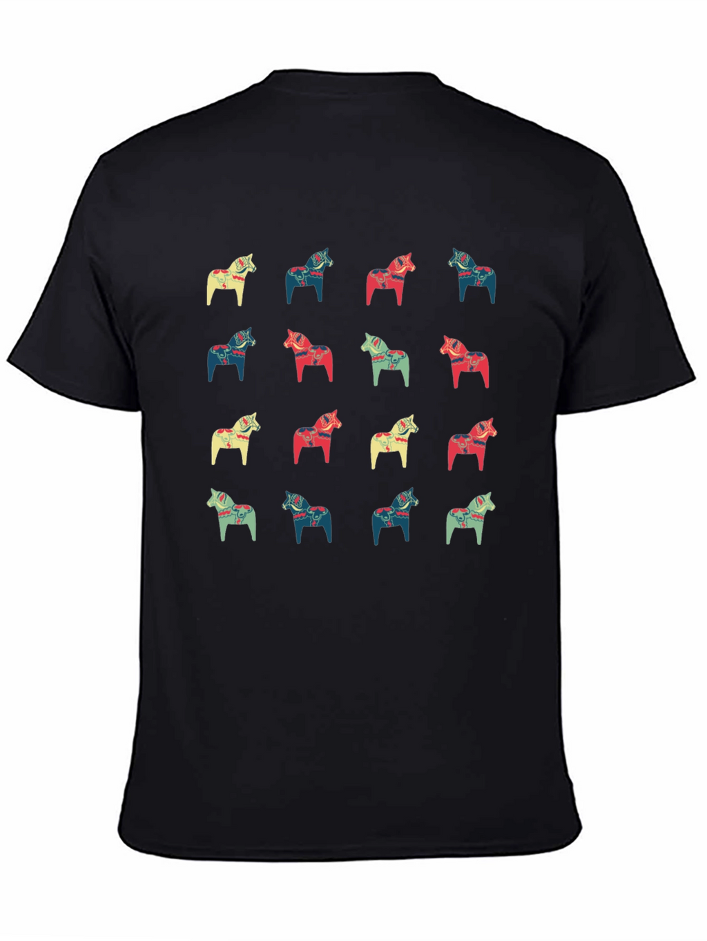 Dala Horse Pattern Black T-Shirt