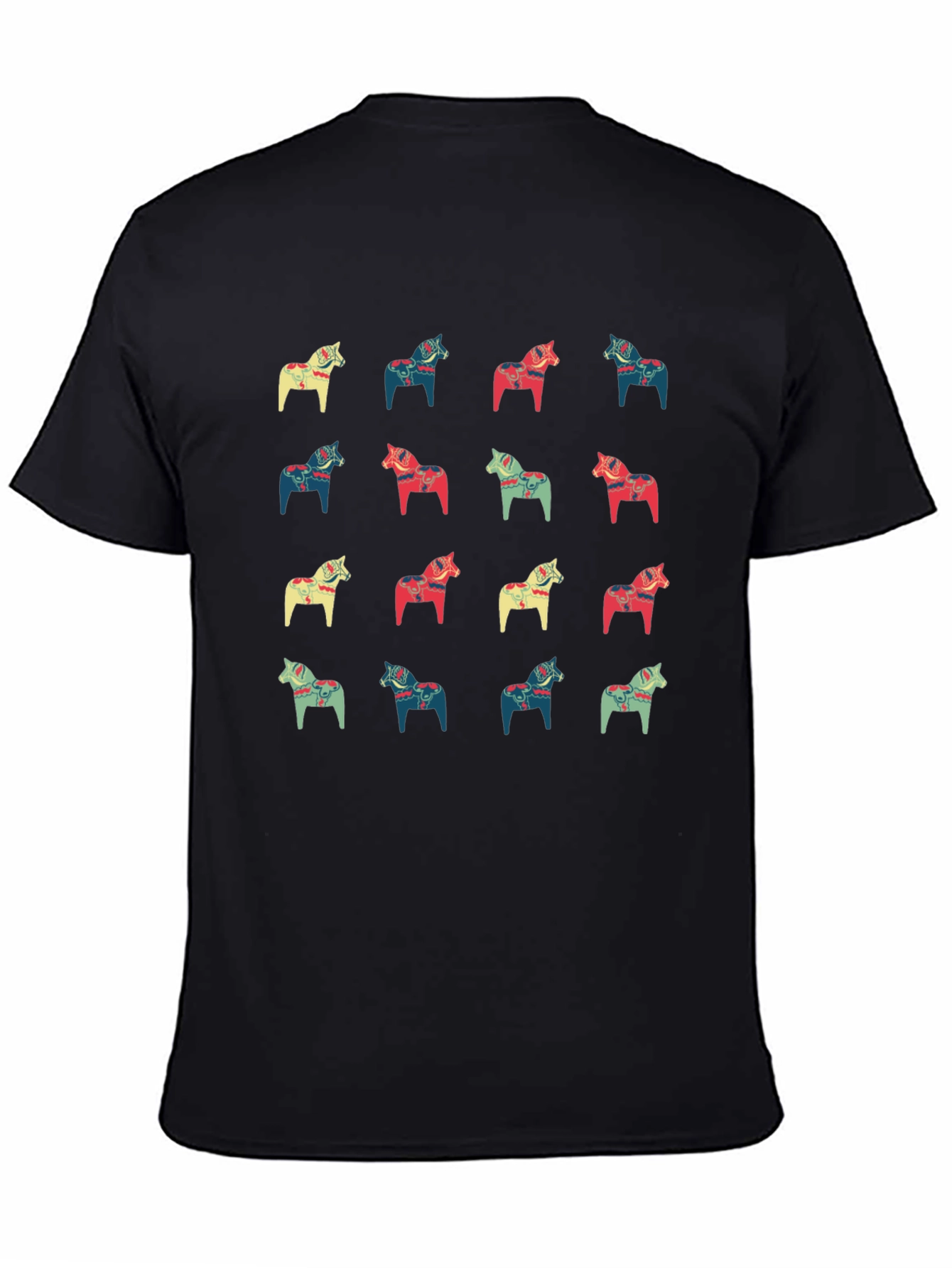 Dala Horse Pattern Black T-Shirt