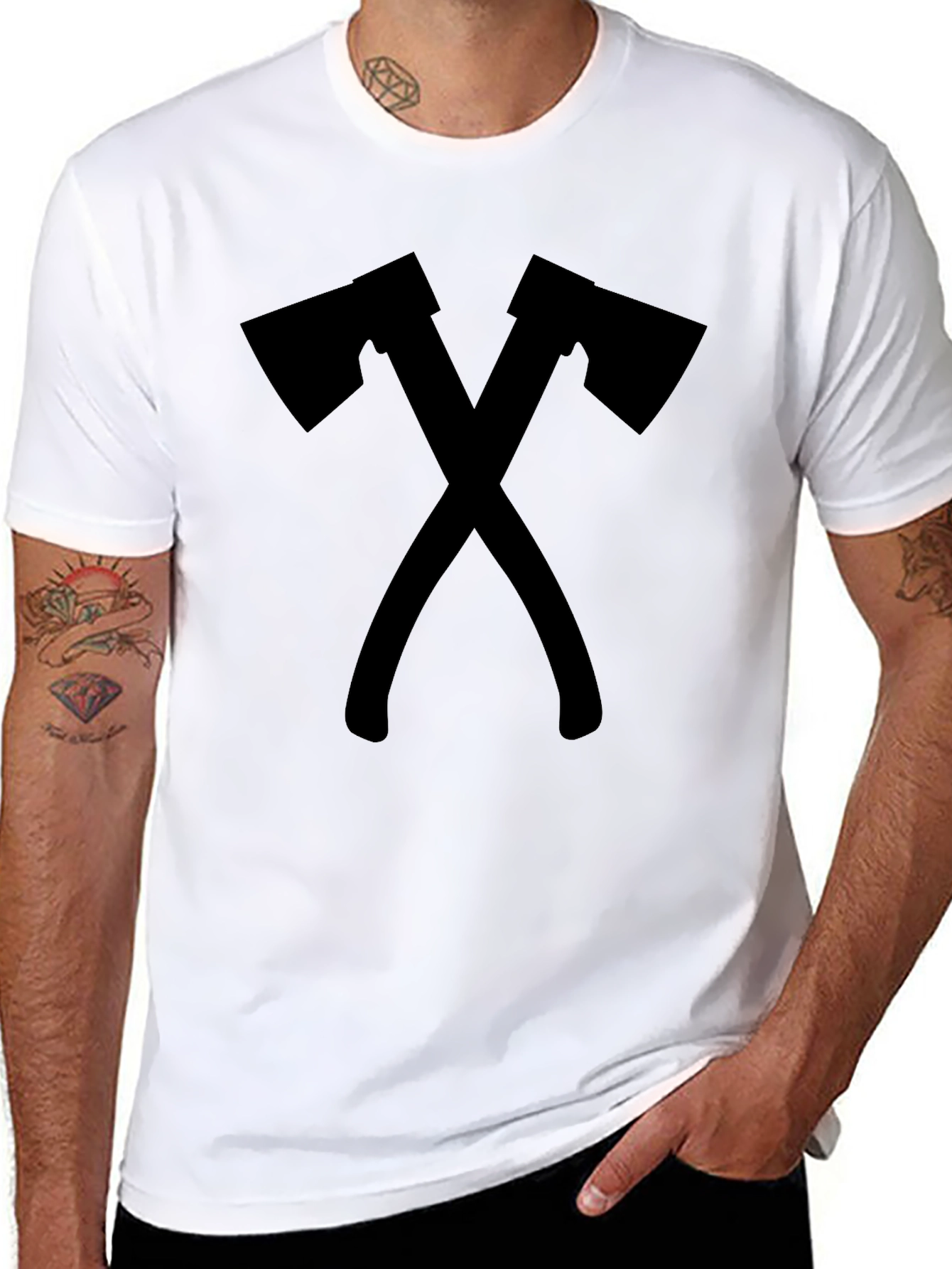 Crossed Axes Graphic Tee - Lumberjack Style Shirt