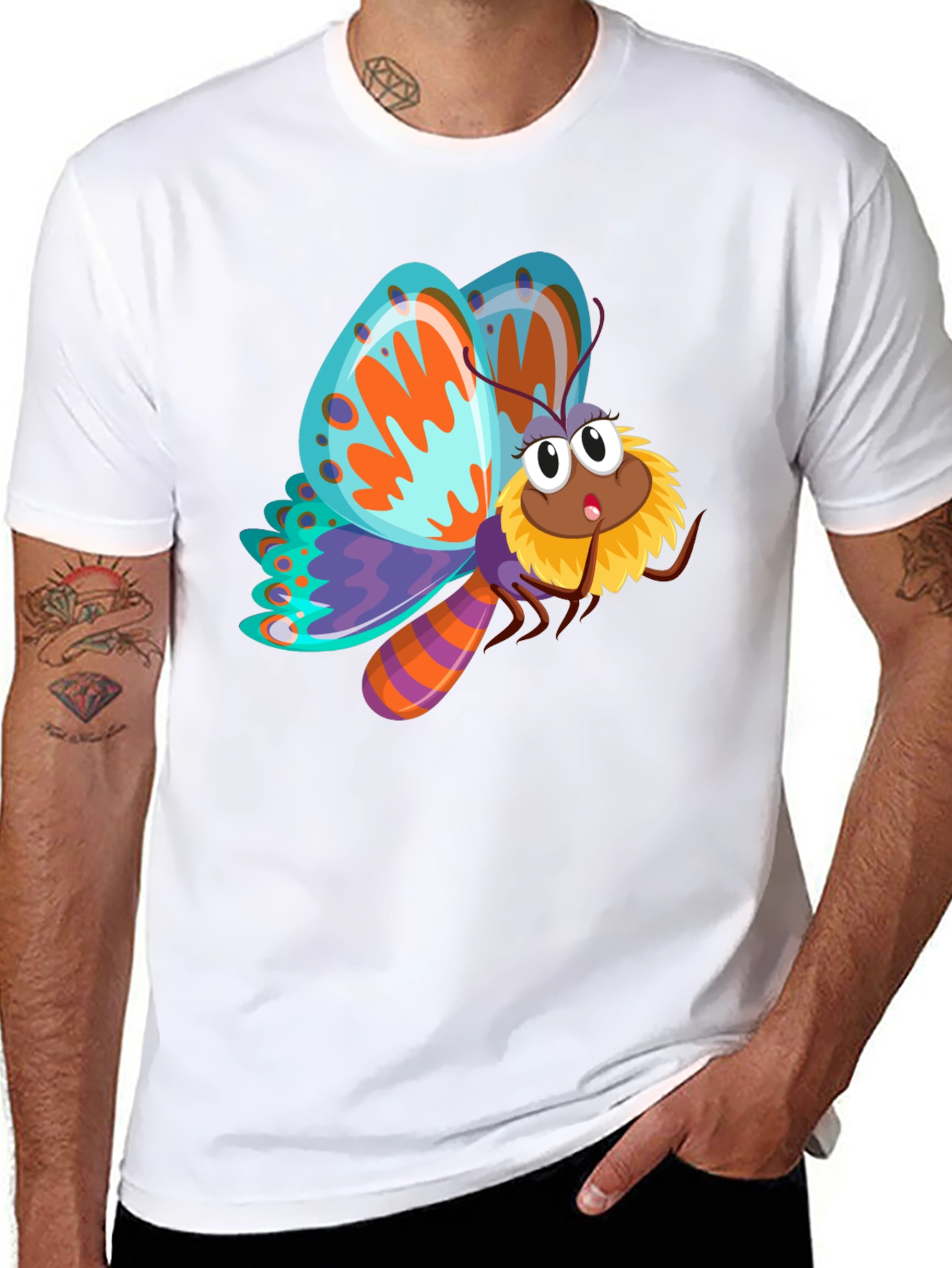 Butterfly Cartoon Graphic Black T-Shirt