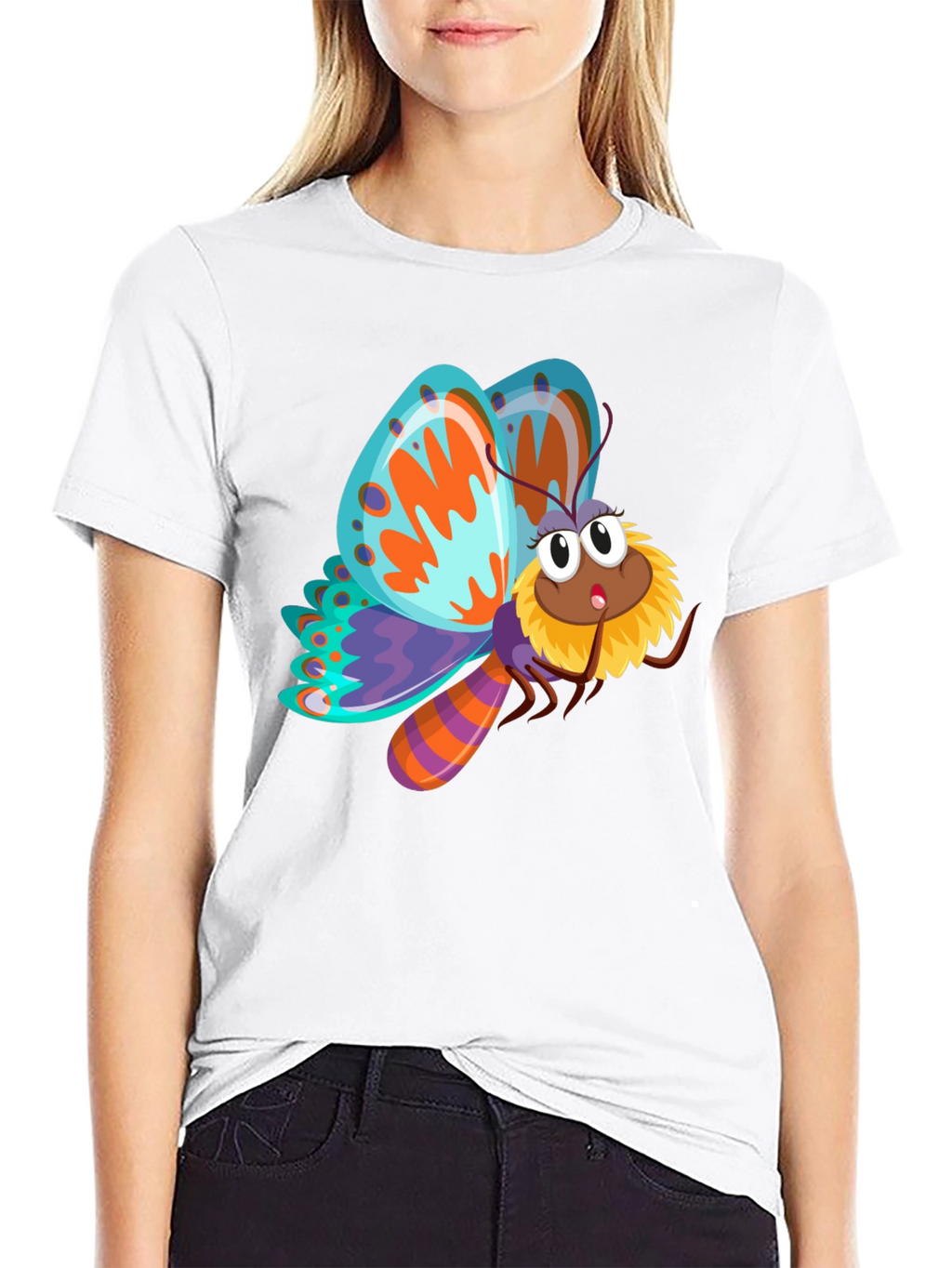 Butterfly Cartoon Graphic Black T-Shirt