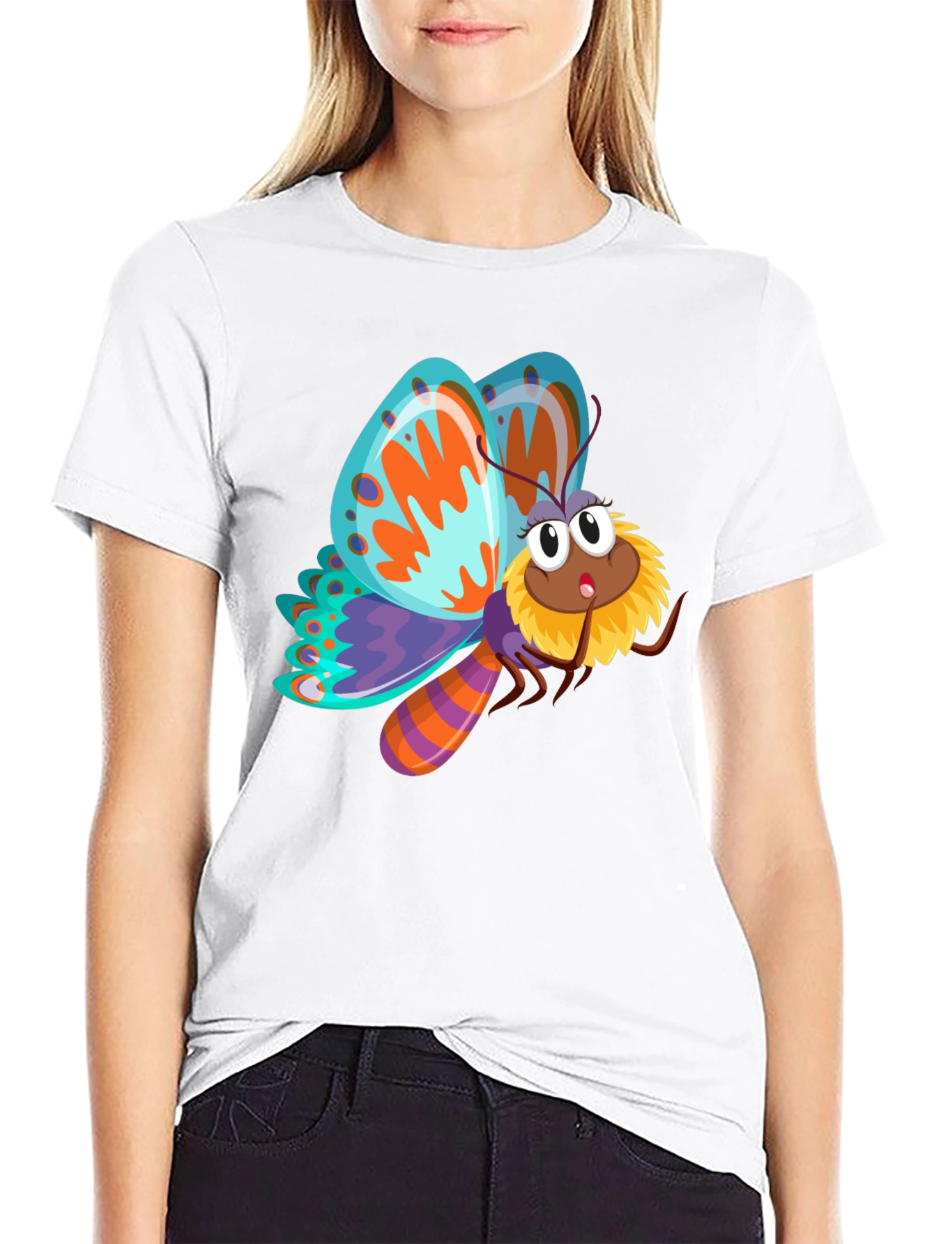 Butterfly Cartoon Graphic Black T-Shirt