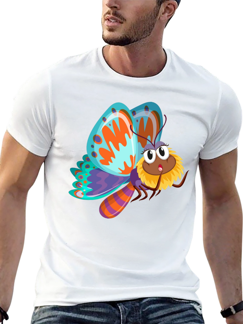 Butterfly Cartoon Graphic Black T-Shirt