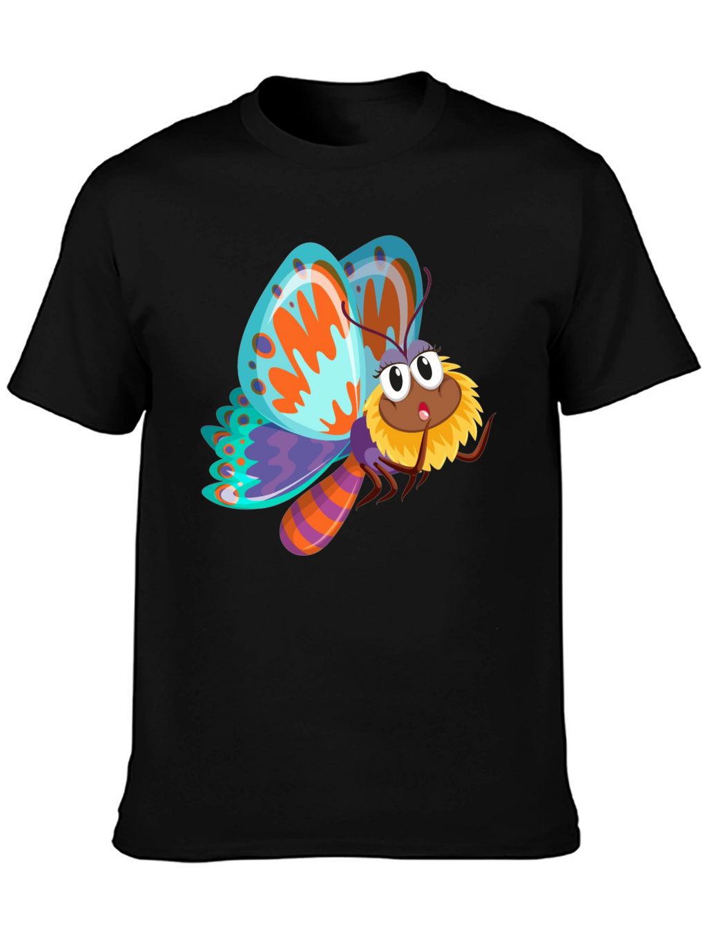 Butterfly Cartoon Graphic Black T-Shirt