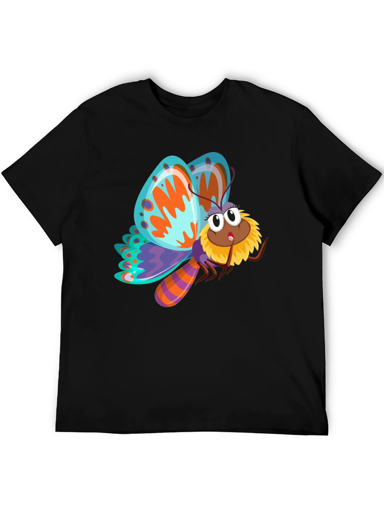 Butterfly Cartoon Graphic Black T-Shirt