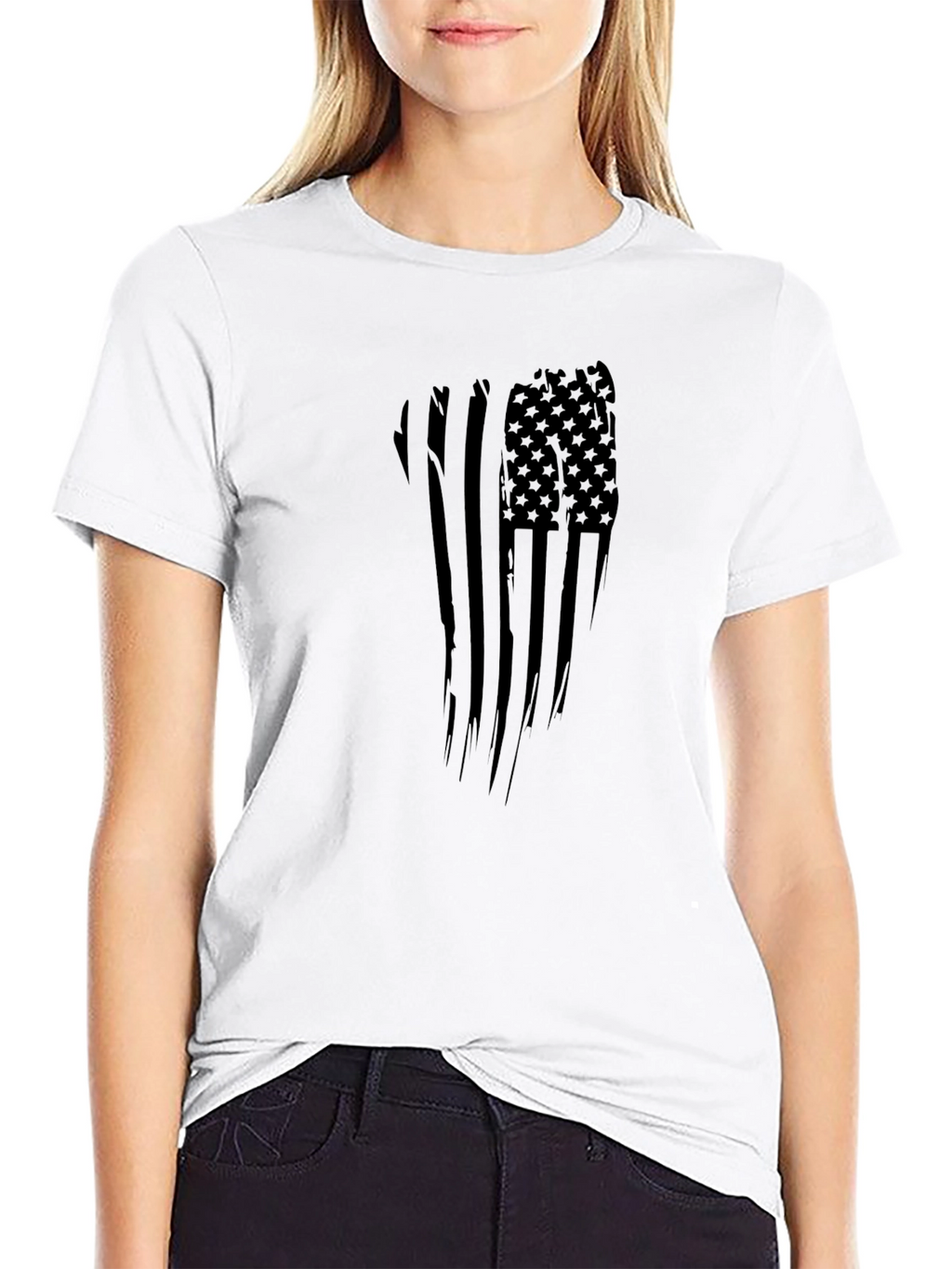 Distressed American Flag Graphic Tee - Black