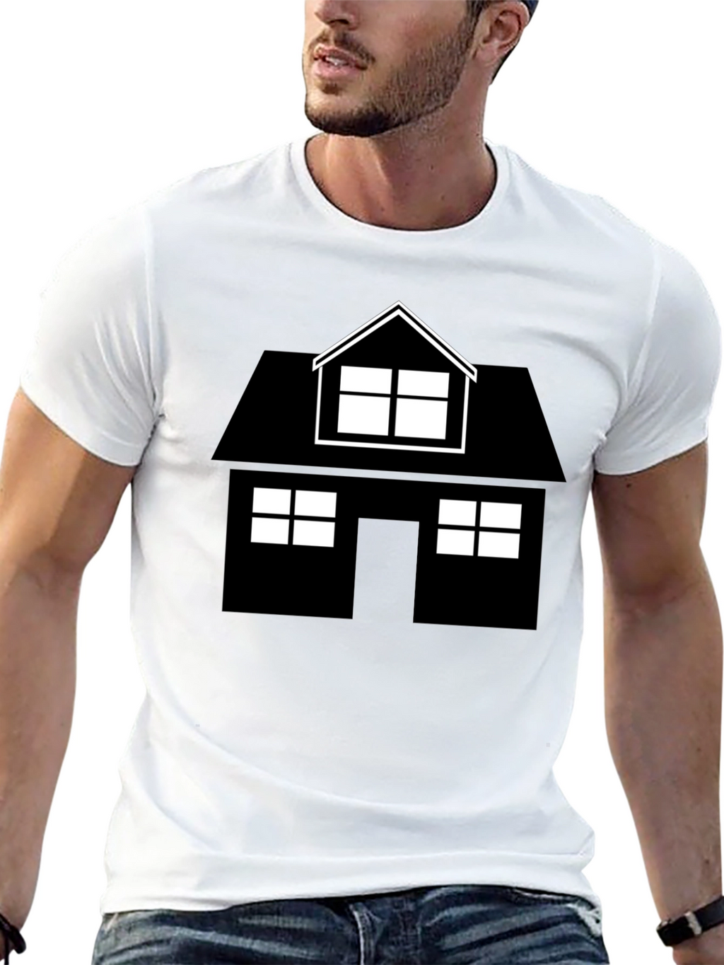House Graphic Tee - Black Cotton Casual Shirt