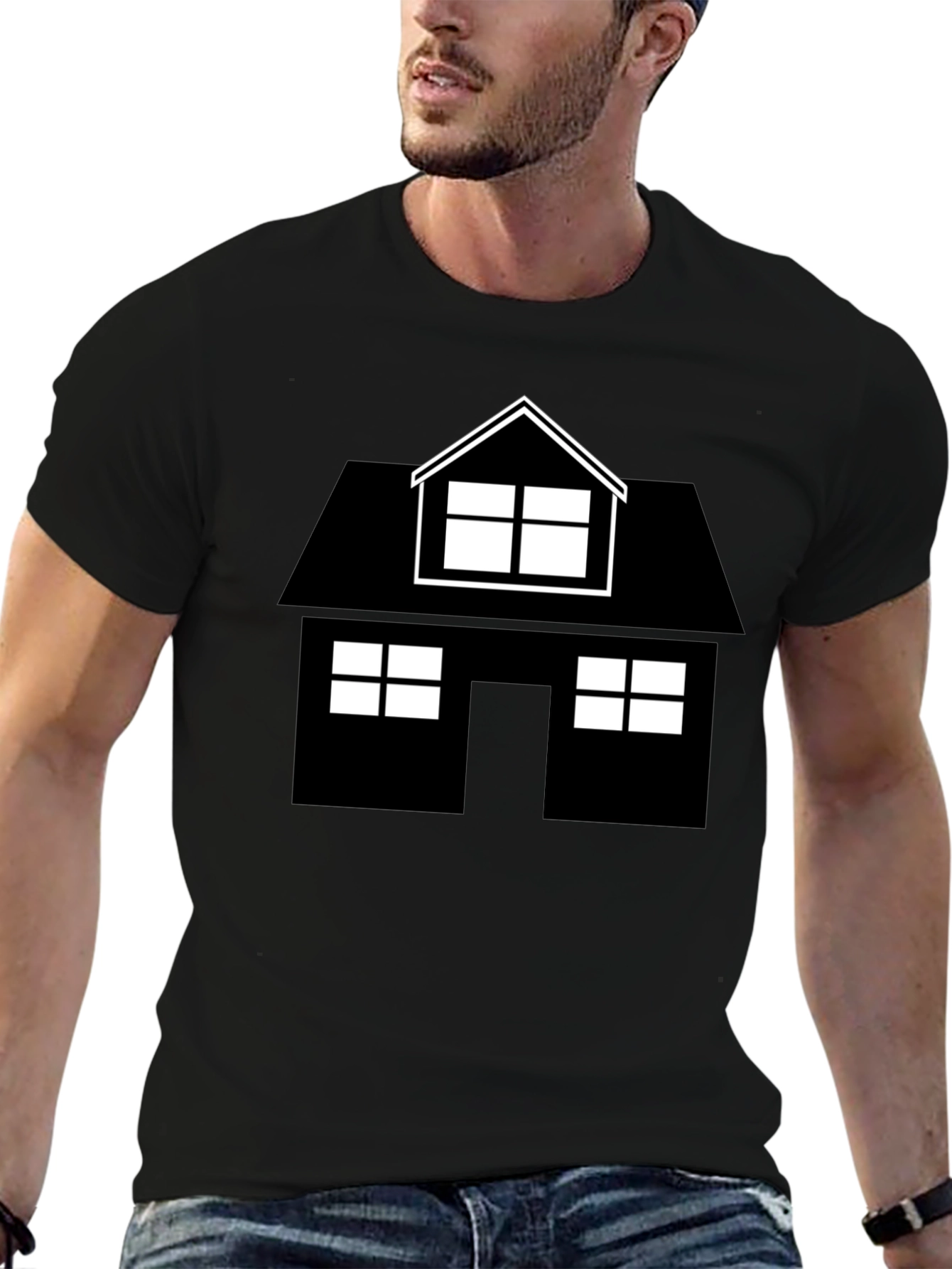 House Graphic Tee - Black Cotton Casual Shirt