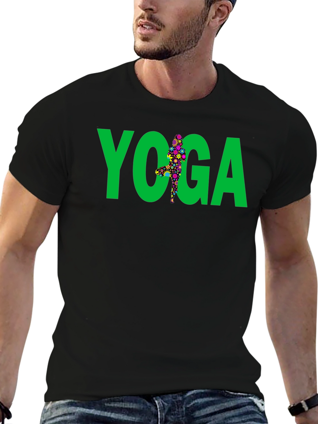 Yoga Floral Pose Graphic Tee - Black