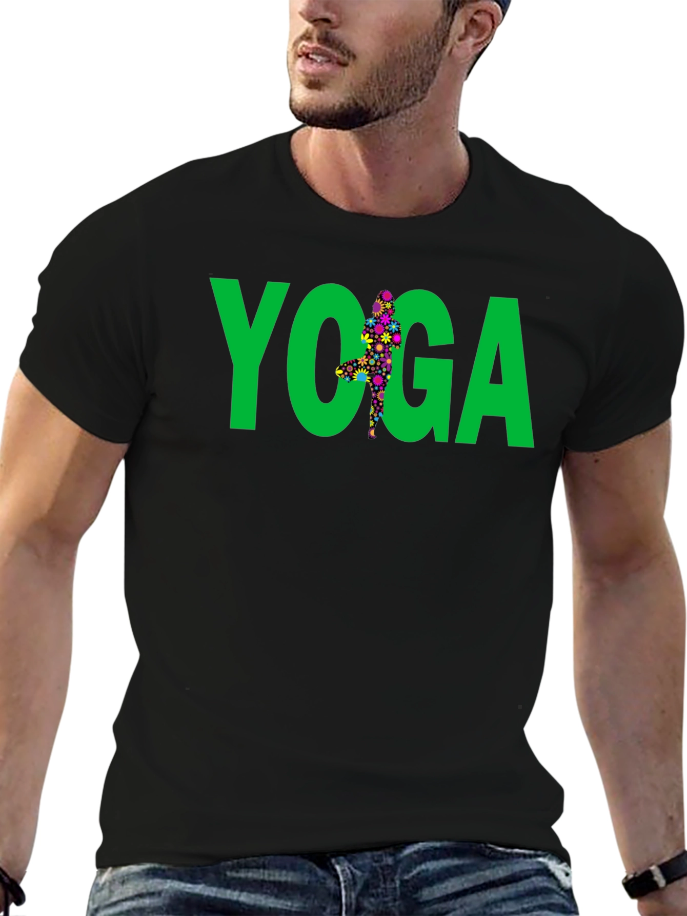 Yoga Floral Pose Graphic Tee - Black