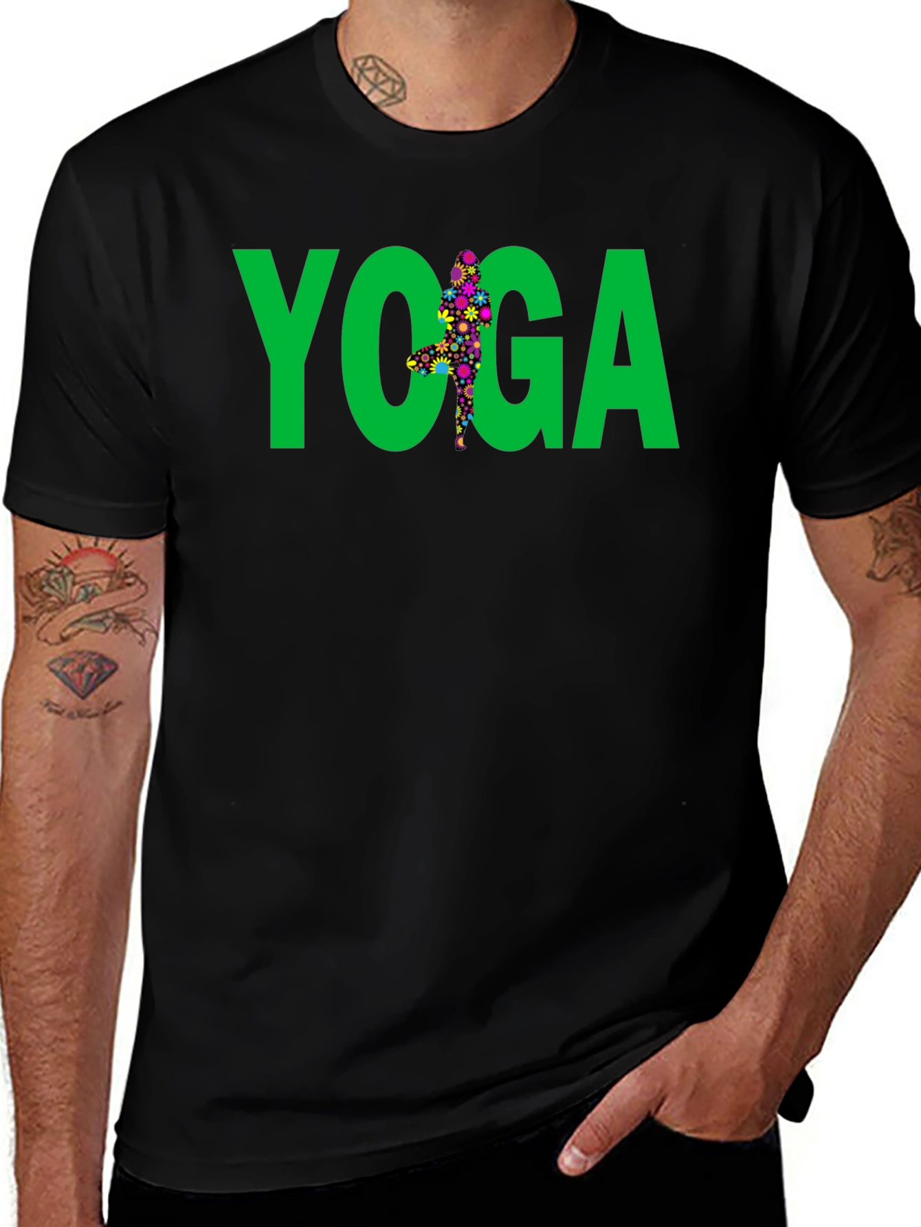 Yoga Floral Pose Graphic Tee - Black
