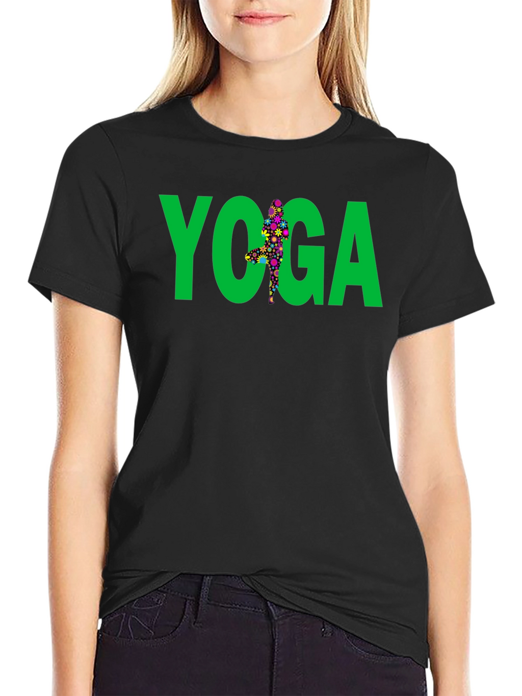 Yoga Floral Pose Graphic Tee - Black