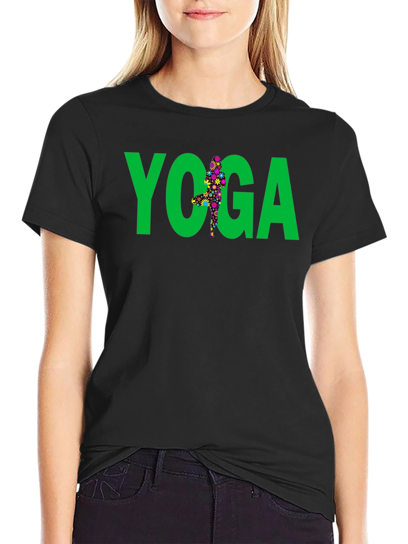 Yoga Floral Pose Graphic Tee - Black