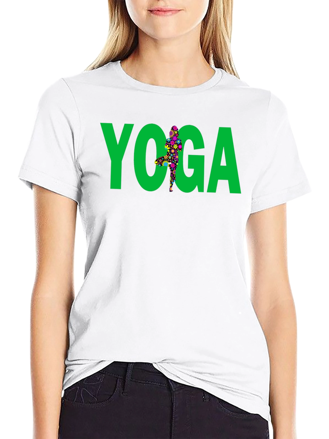 Yoga Floral Pose Graphic Tee - Black