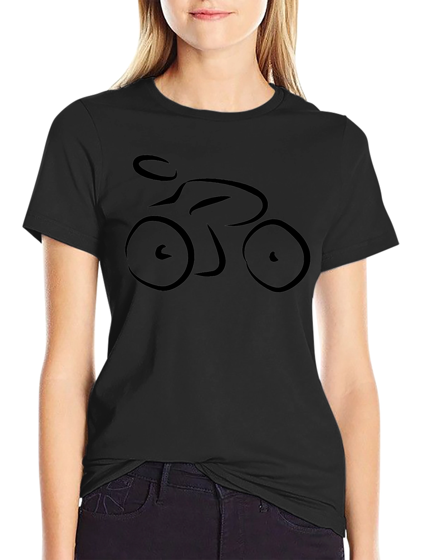Minimalist Bicycle Rider Graphic Black T-Shirt