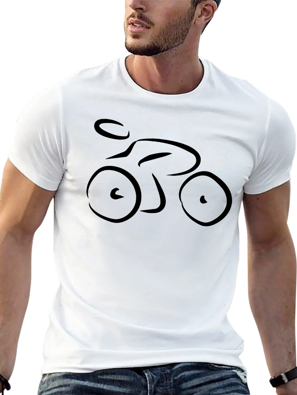 Minimalist Bicycle Rider Graphic Black T-Shirt