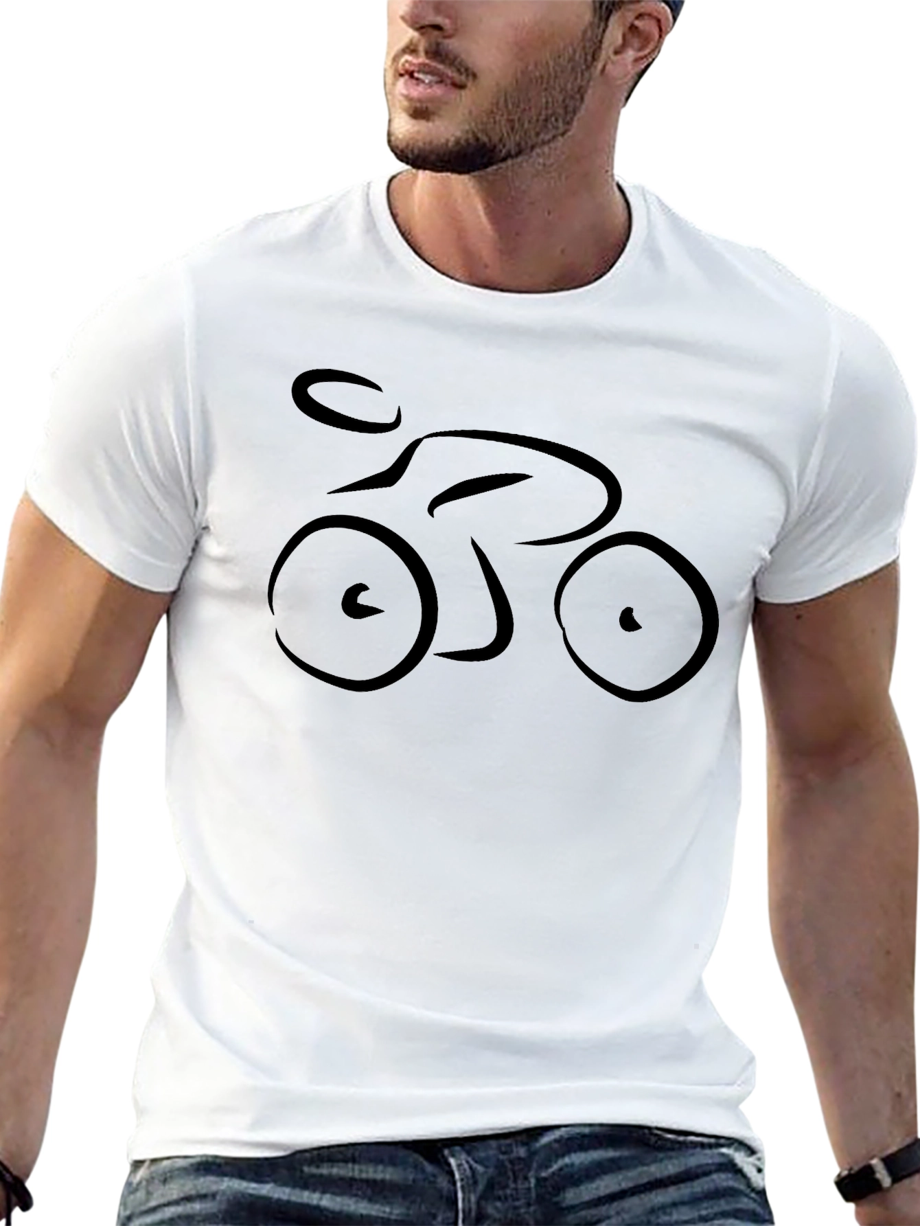 Minimalist Bicycle Rider Graphic Black T-Shirt