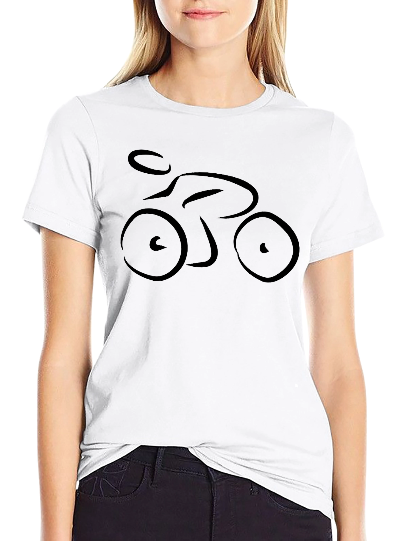 Minimalist Bicycle Rider Graphic Black T-Shirt
