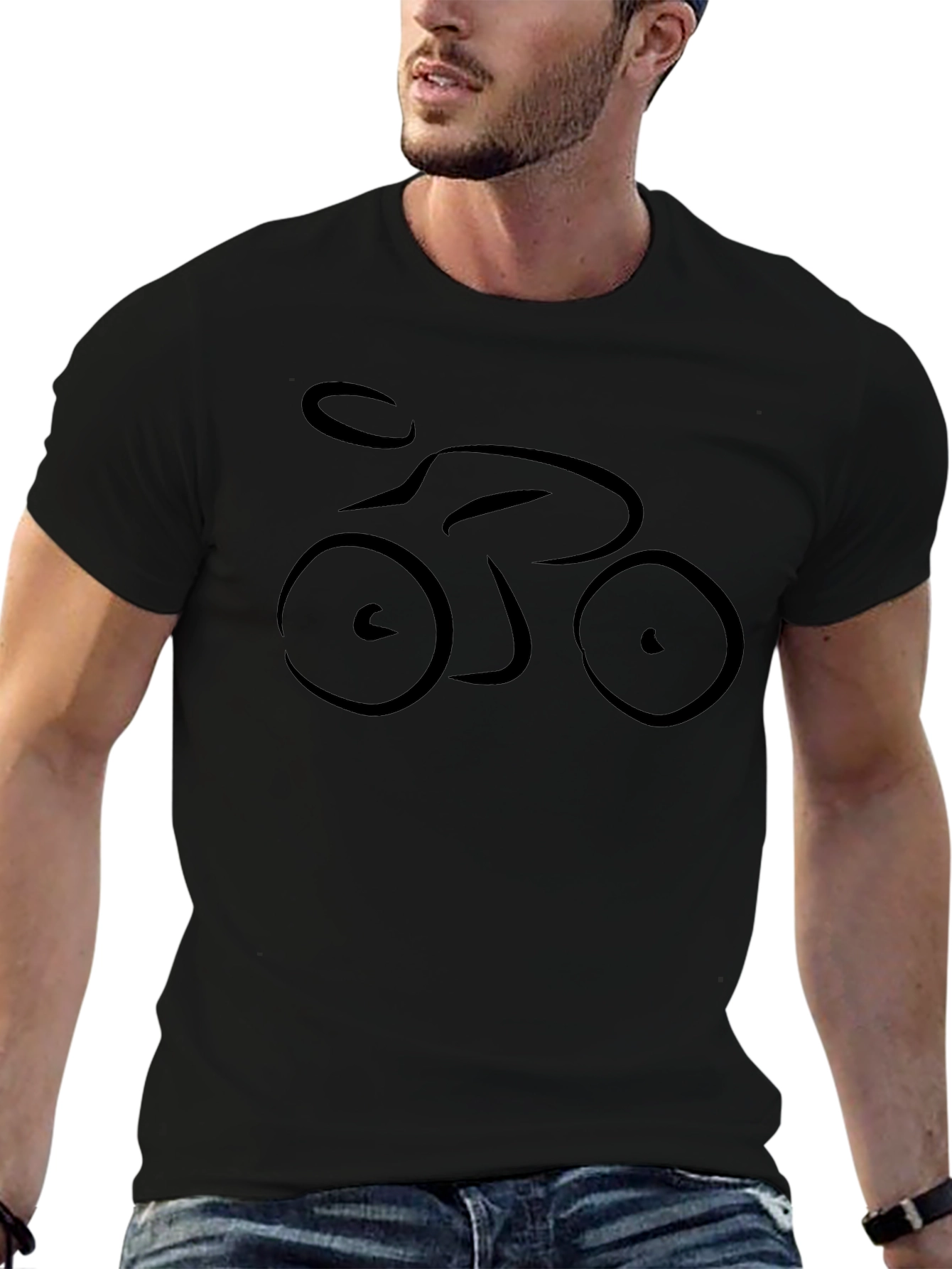 Minimalist Bicycle Rider Graphic Black T-Shirt