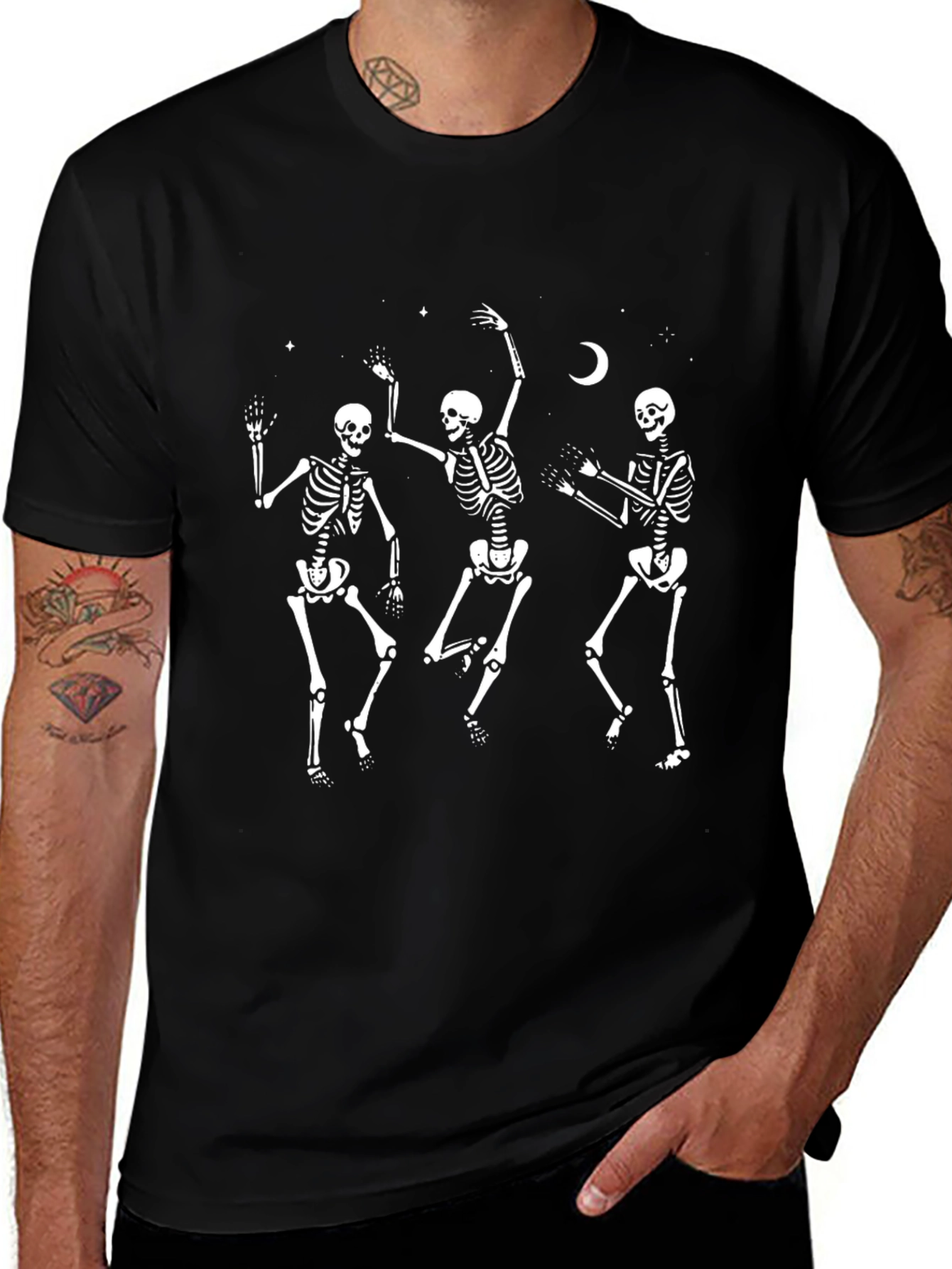 Dancing Skeletons Graphic Tee - Black Cotton T-Shirt