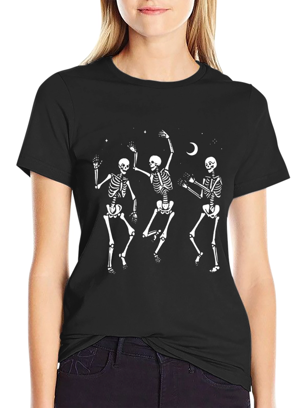 Dancing Skeletons Graphic Tee - Black Cotton T-Shirt
