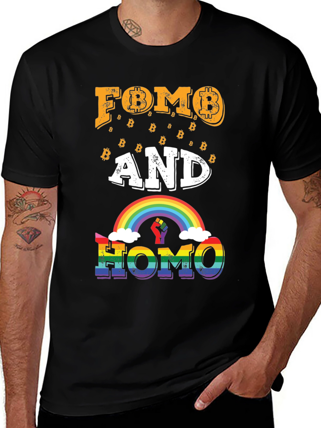 FOMO and HOMO Bitcoin Rainbow Graphic Tee