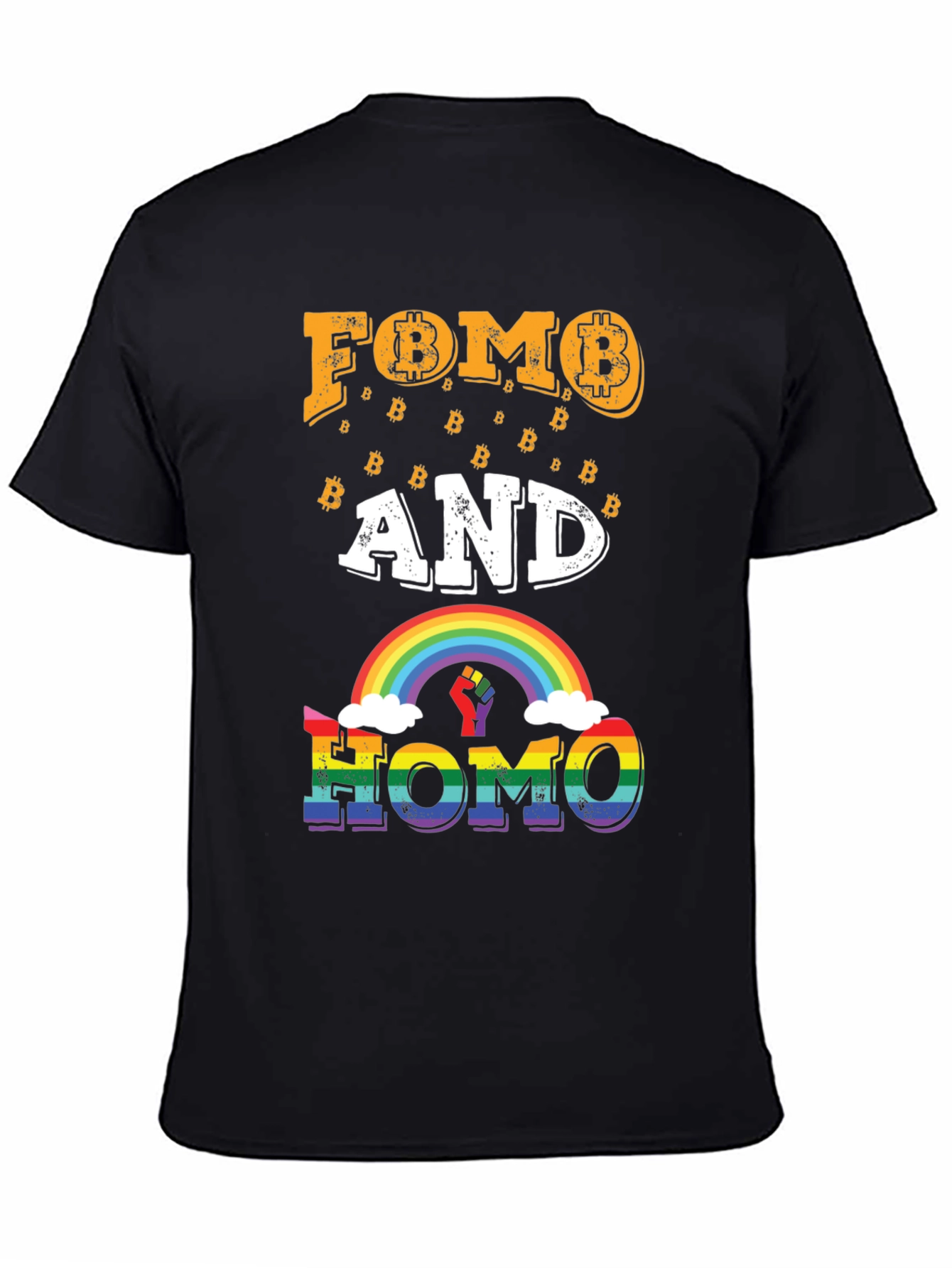 FOMO and HOMO Bitcoin Rainbow Graphic Tee